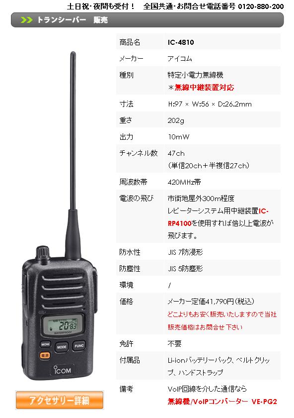 一斉通信も個別通信もできる特定小電力トランシーバーIC-4810。施設や